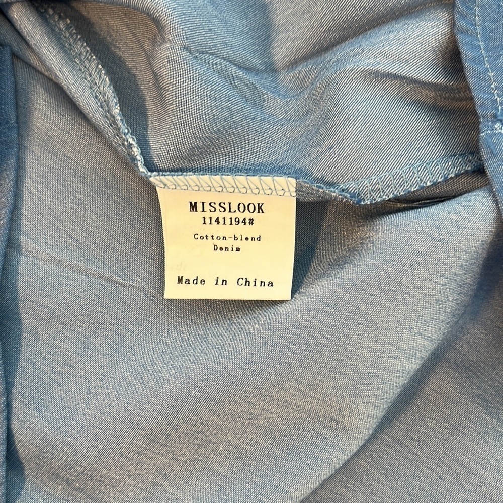 ⭐️Misslook, Soft Blue Casual Dress, Breast Pockets, Button-Front, Like New, M - Picture 6 of 12